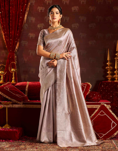 Dusty Grey Silk Woven Banarasi Saree