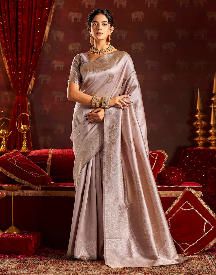 Dusty Grey Silk Woven Banarasi Saree