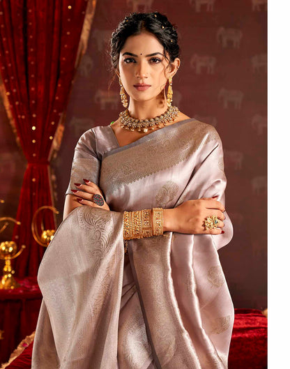 Dusty Grey Silk Woven Banarasi Saree