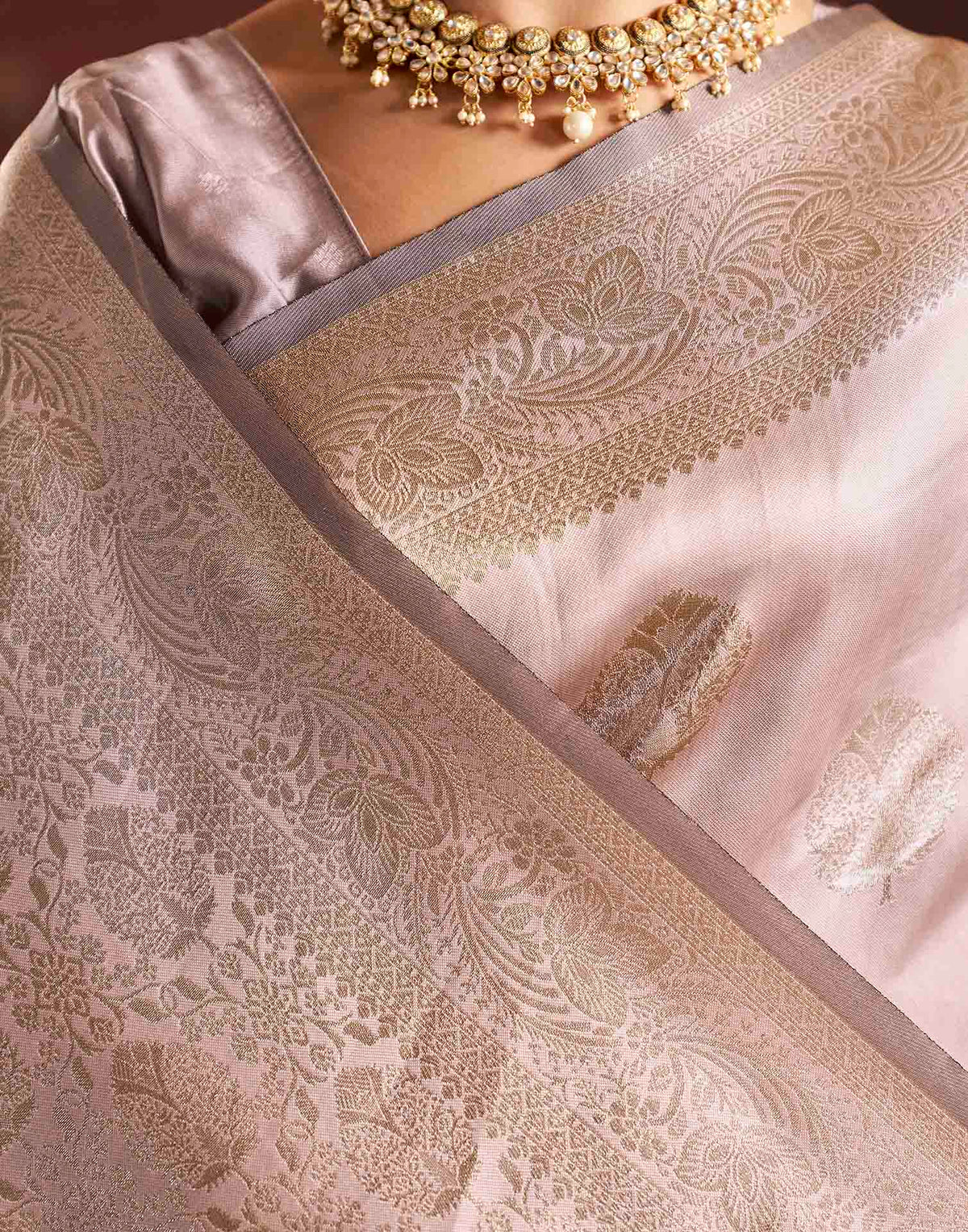 Dusty Grey Silk Woven Banarasi Saree