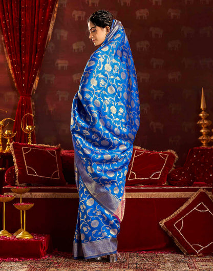 Dark Blue Silk Woven Banarasi Saree
