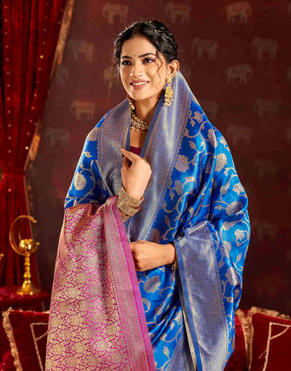 Dark Blue Silk Woven Banarasi Saree