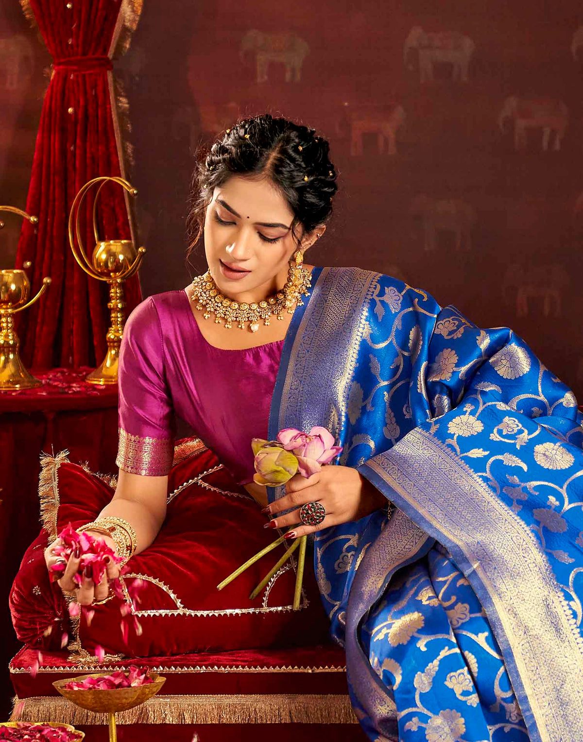 Dark Blue Silk Woven Banarasi Saree