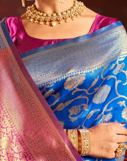 Dark Blue Silk Woven Banarasi Saree