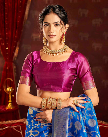 Dark Blue Silk Woven Banarasi Saree