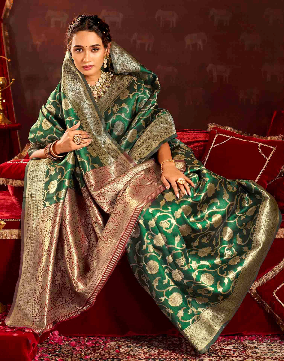 Dark Green Silk Woven Banarasi Saree