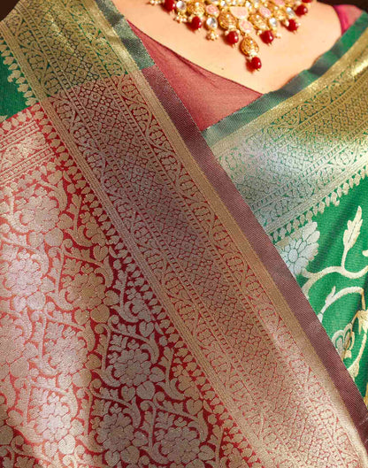 Dark Green Silk Woven Banarasi Saree
