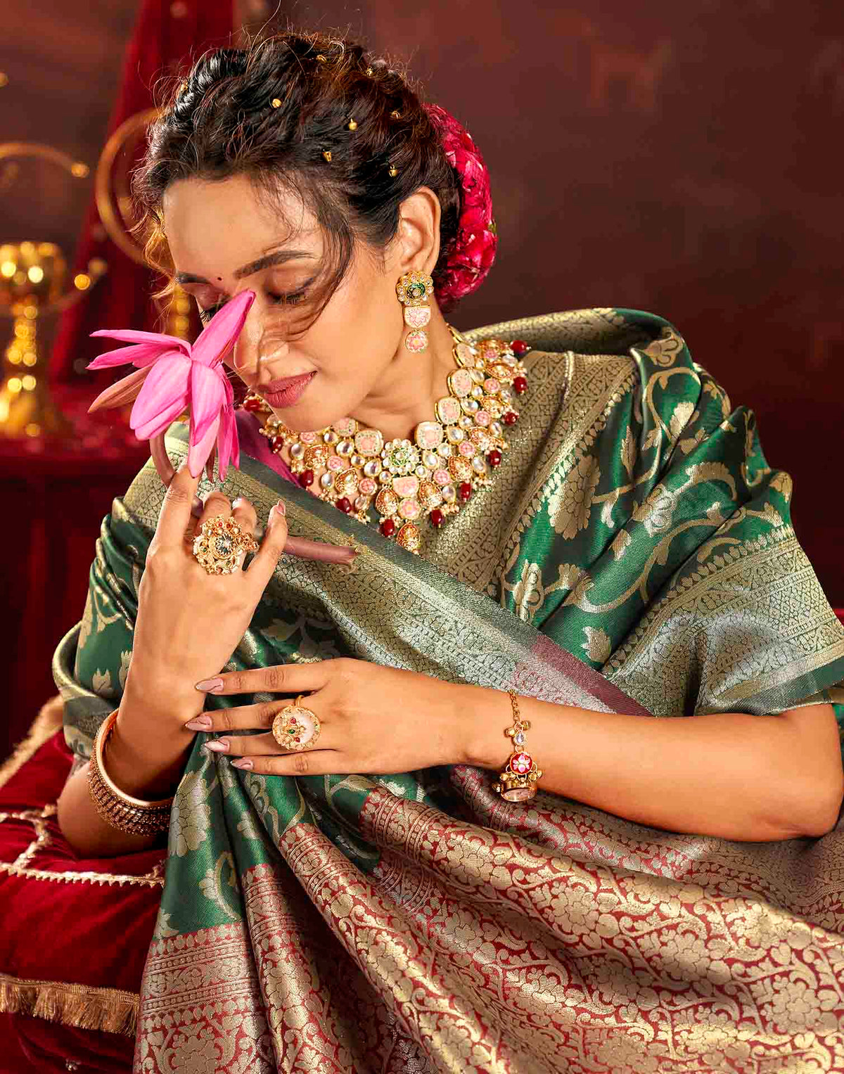 Dark Green Silk Woven Banarasi Saree