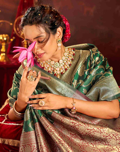 Dark Green Silk Woven Banarasi Saree