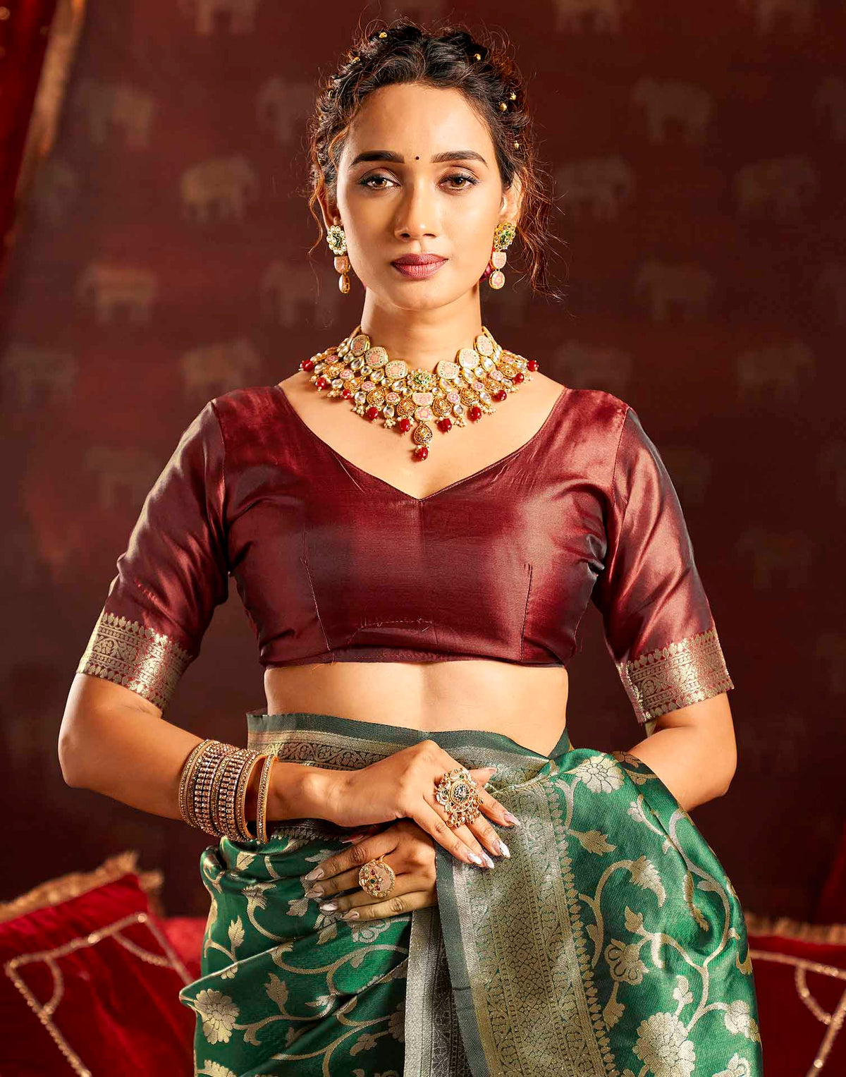 Dark Green Silk Woven Banarasi Saree
