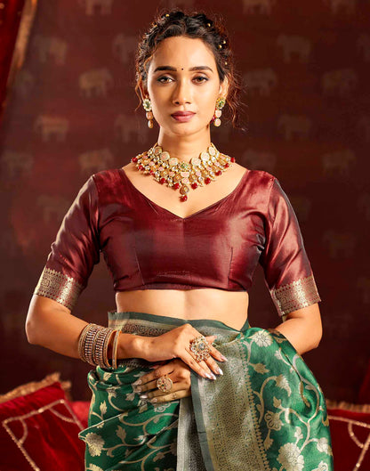 Dark Green Silk Woven Banarasi Saree