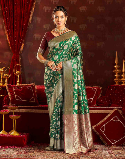 Dark Green Silk Woven Banarasi Saree
