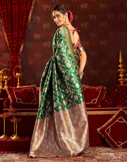Dark Green Silk Woven Banarasi Saree