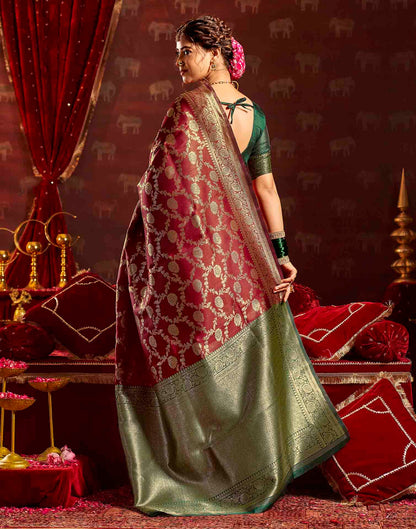Maroon Silk Woven Banarasi Saree