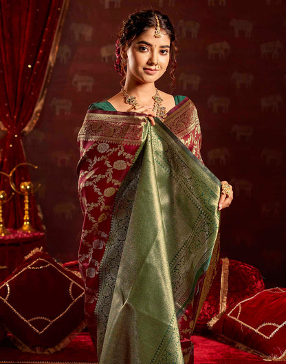 Maroon Silk Woven Banarasi Saree