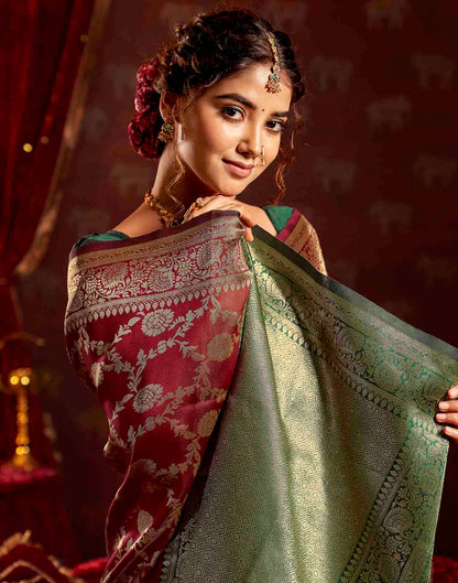 Maroon Silk Woven Banarasi Saree