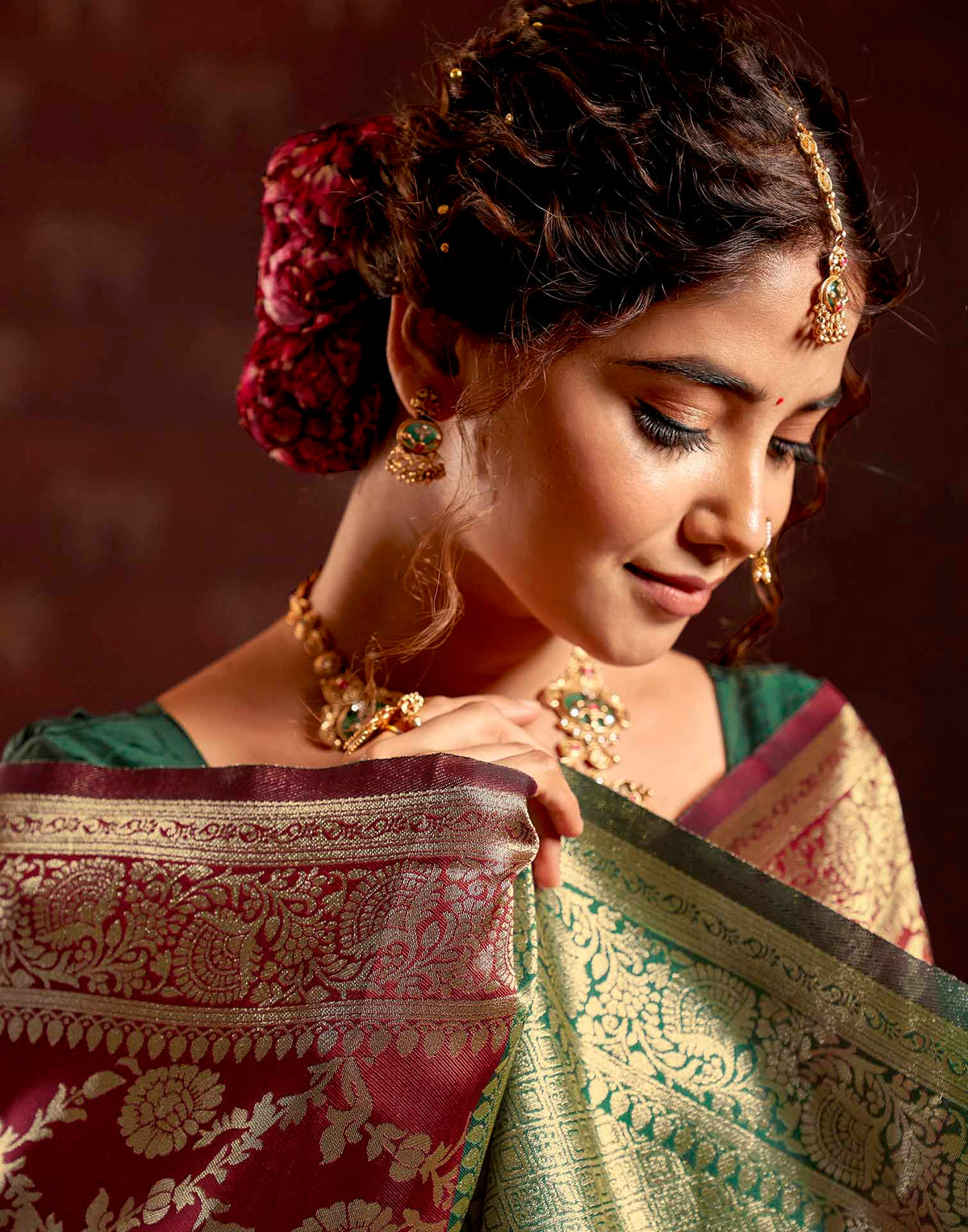 Maroon Silk Woven Banarasi Saree