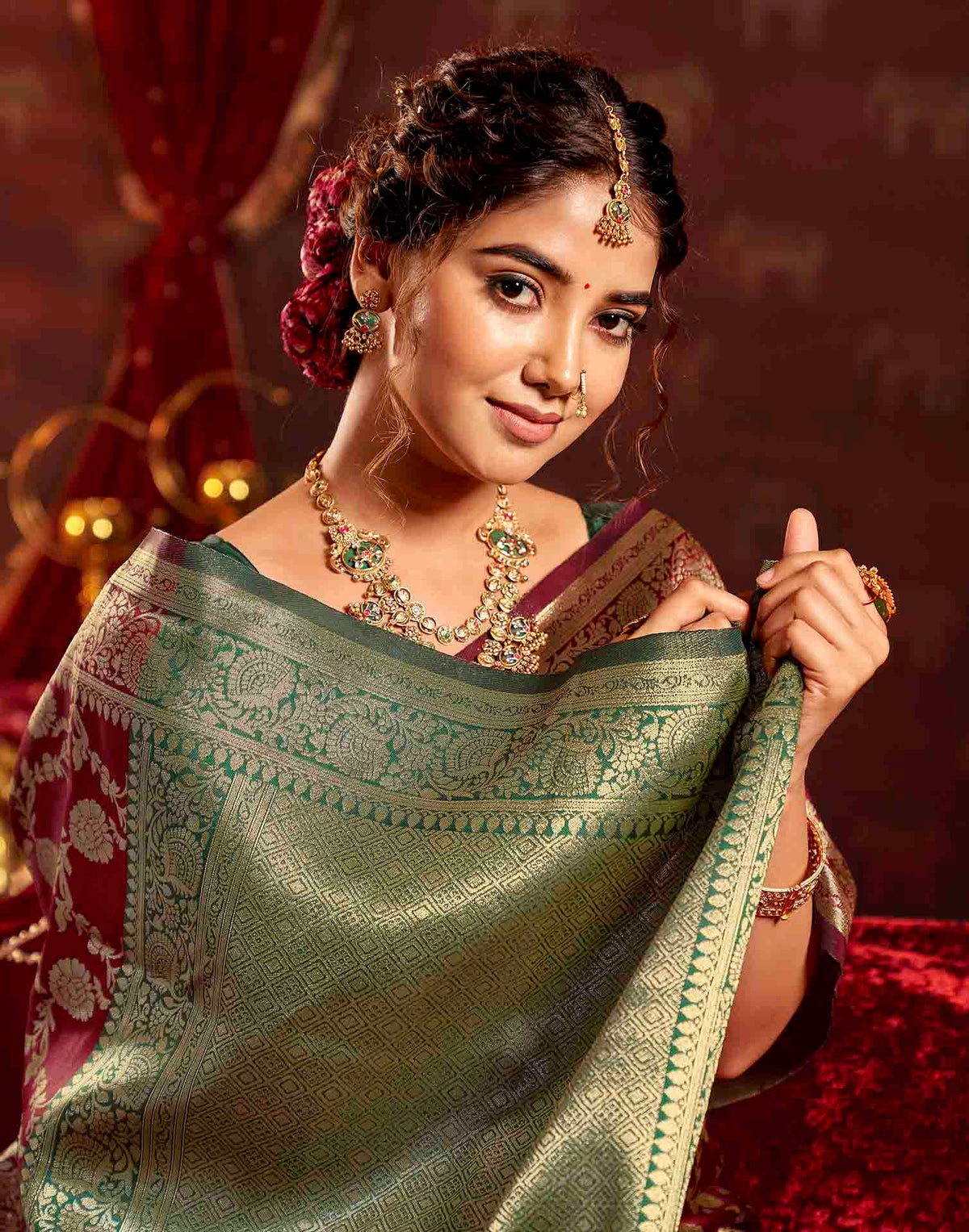 Maroon Silk Woven Banarasi Saree