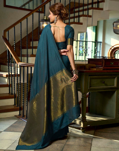 Teal Blue Cotton Woven Kanjivaram Saree