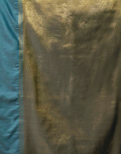 Teal Blue Cotton Woven Kanjivaram Saree