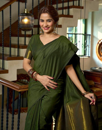 Moss Green Cotton Woven Kanjivaram Saree