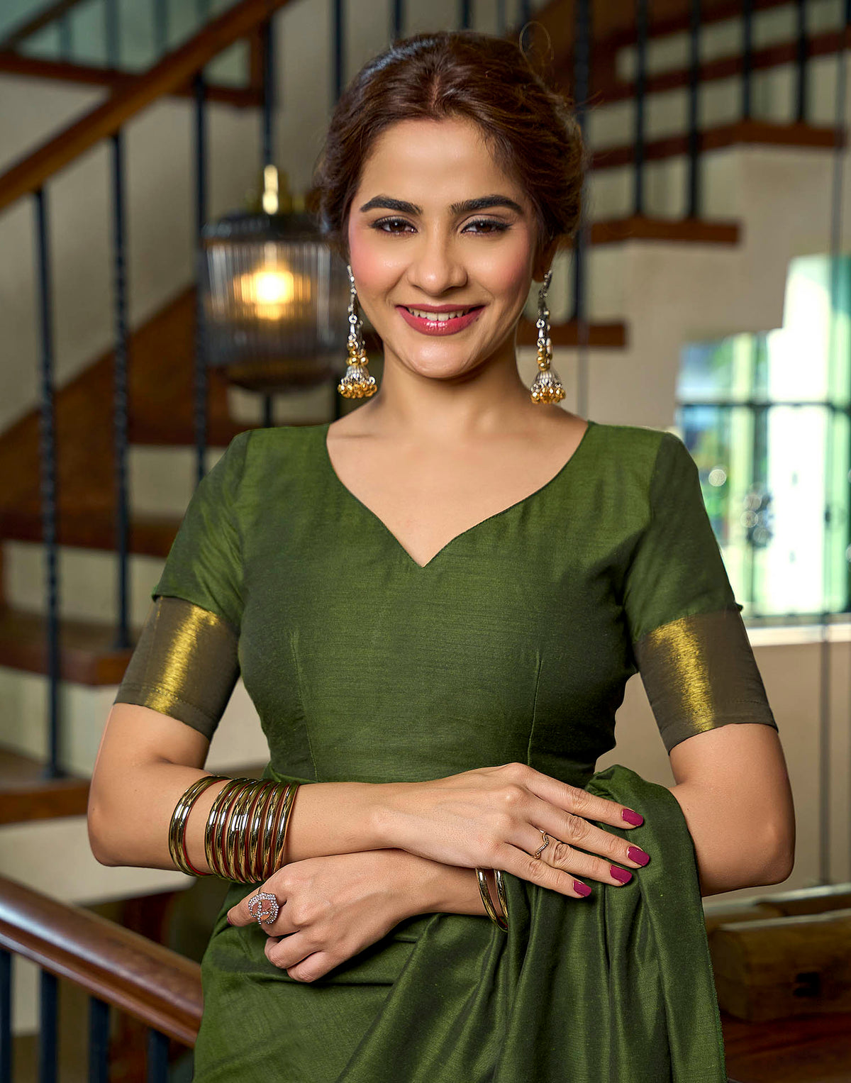 Moss Green Cotton Woven Kanjivaram Saree