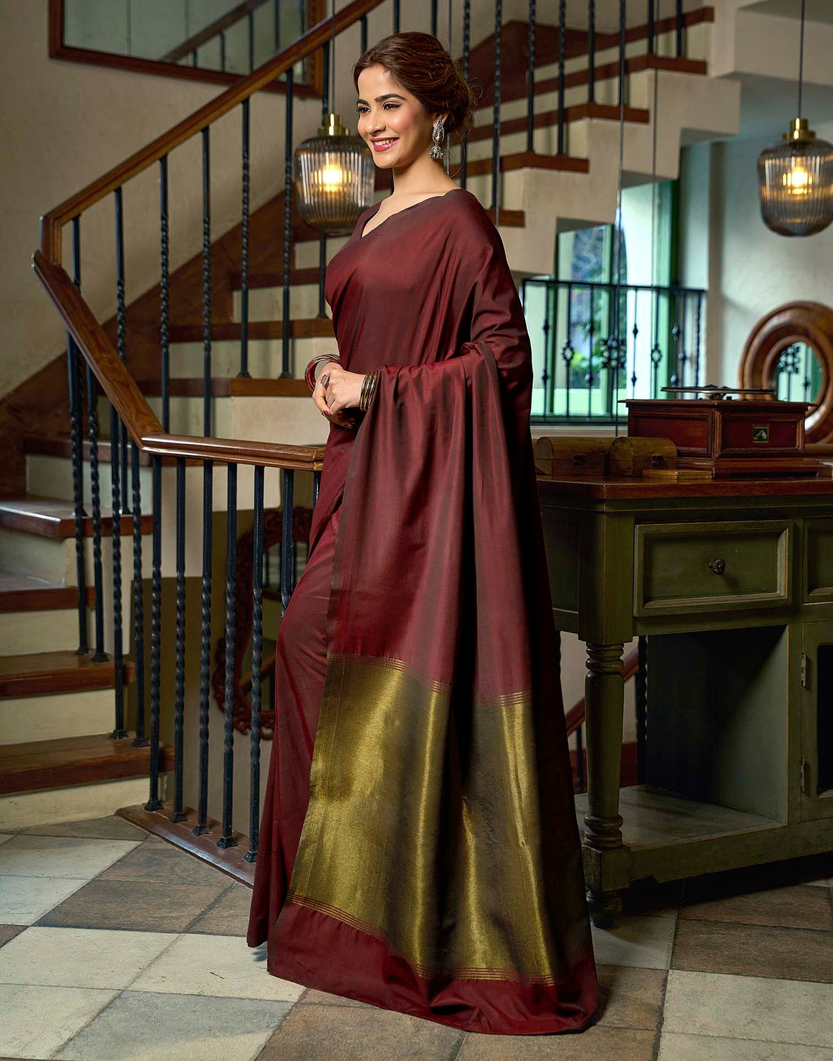 Deep Maroon Cotton Woven Kanjivaram Saree