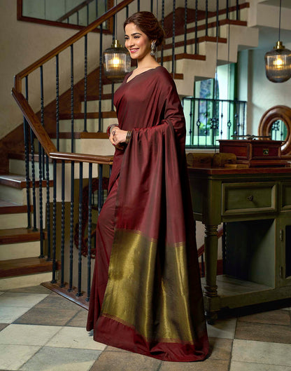 Deep Maroon Cotton Woven Kanjivaram Saree