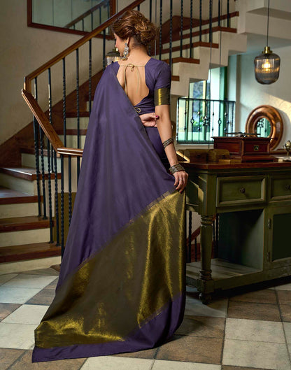 Navy Blue Cotton Woven Kanjivaram Saree
