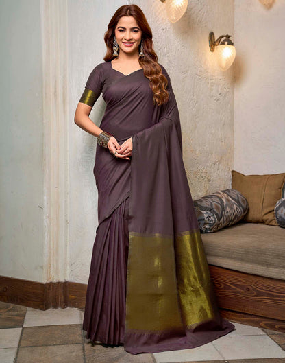 Wine Cotton Woven Kanjivaram Saree