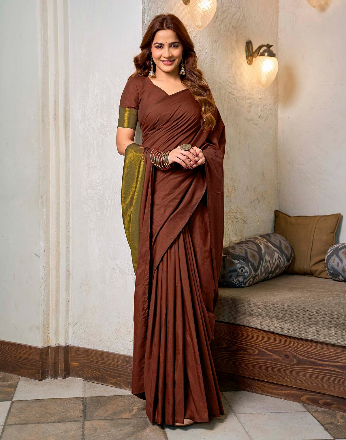 Maroon Cotton Woven Kanjivaram Saree