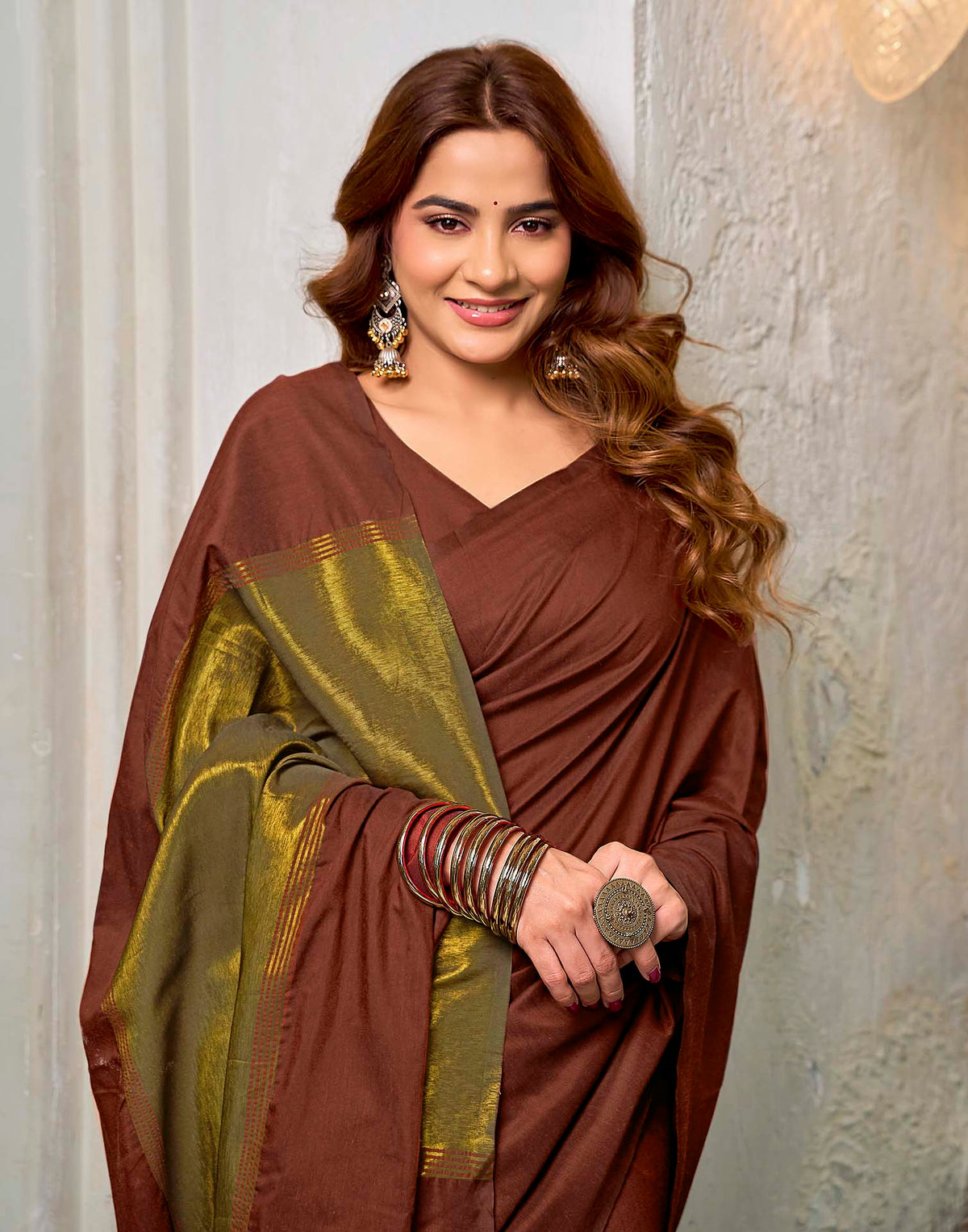 Maroon Cotton Woven Kanjivaram Saree