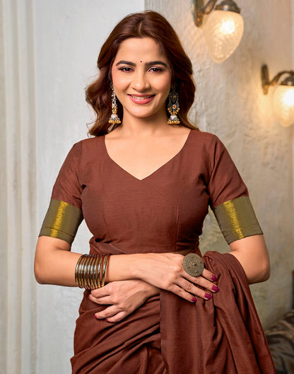 Maroon Cotton Woven Kanjivaram Saree