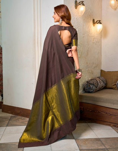 Dusty Wine Cotton Woven Kanjivaram Saree