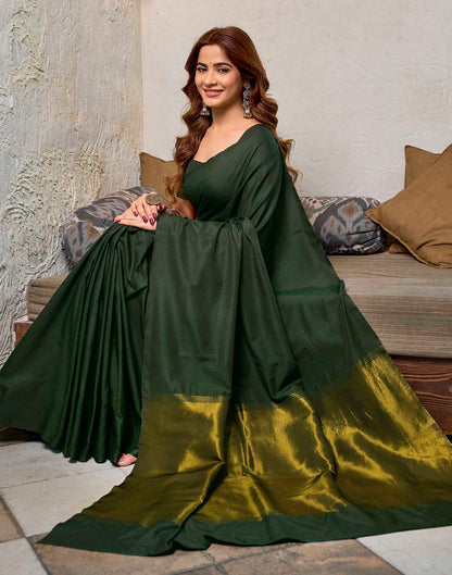 Moss Green Cotton Woven Kanjivaram Saree