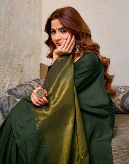 Moss Green Cotton Woven Kanjivaram Saree