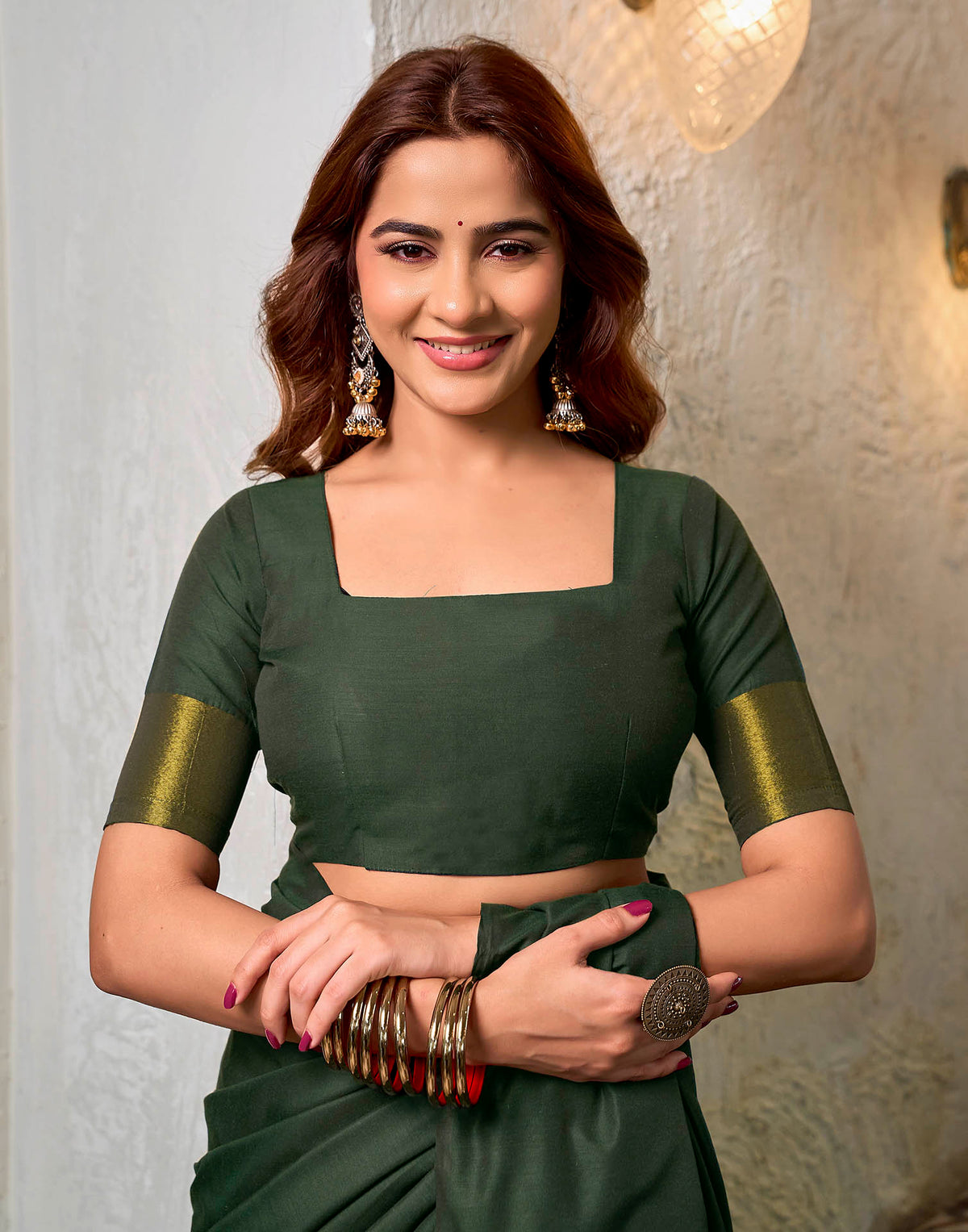 Moss Green Cotton Woven Kanjivaram Saree