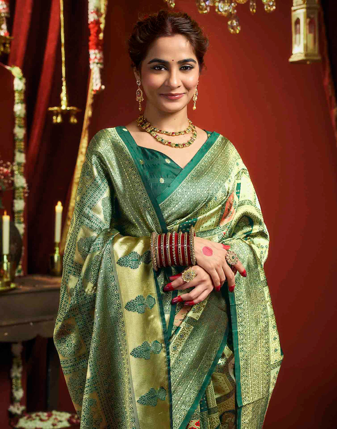 Pista Green Silk Woven Banarasi Saree