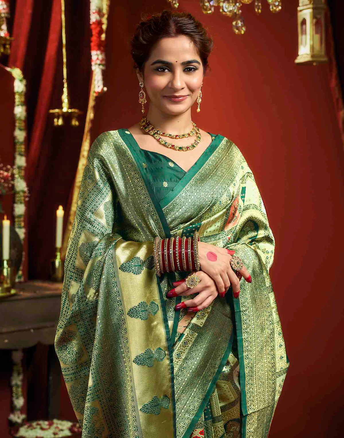 Pista Green Silk Woven Banarasi Saree