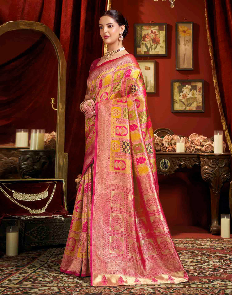 Bright Pink Silk Woven Banarasi Saree