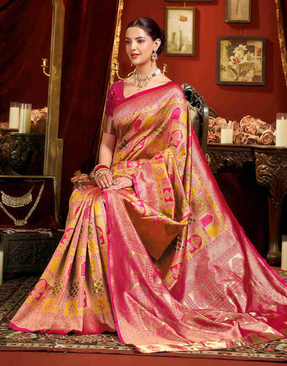 Bright Pink Silk Woven Banarasi Saree