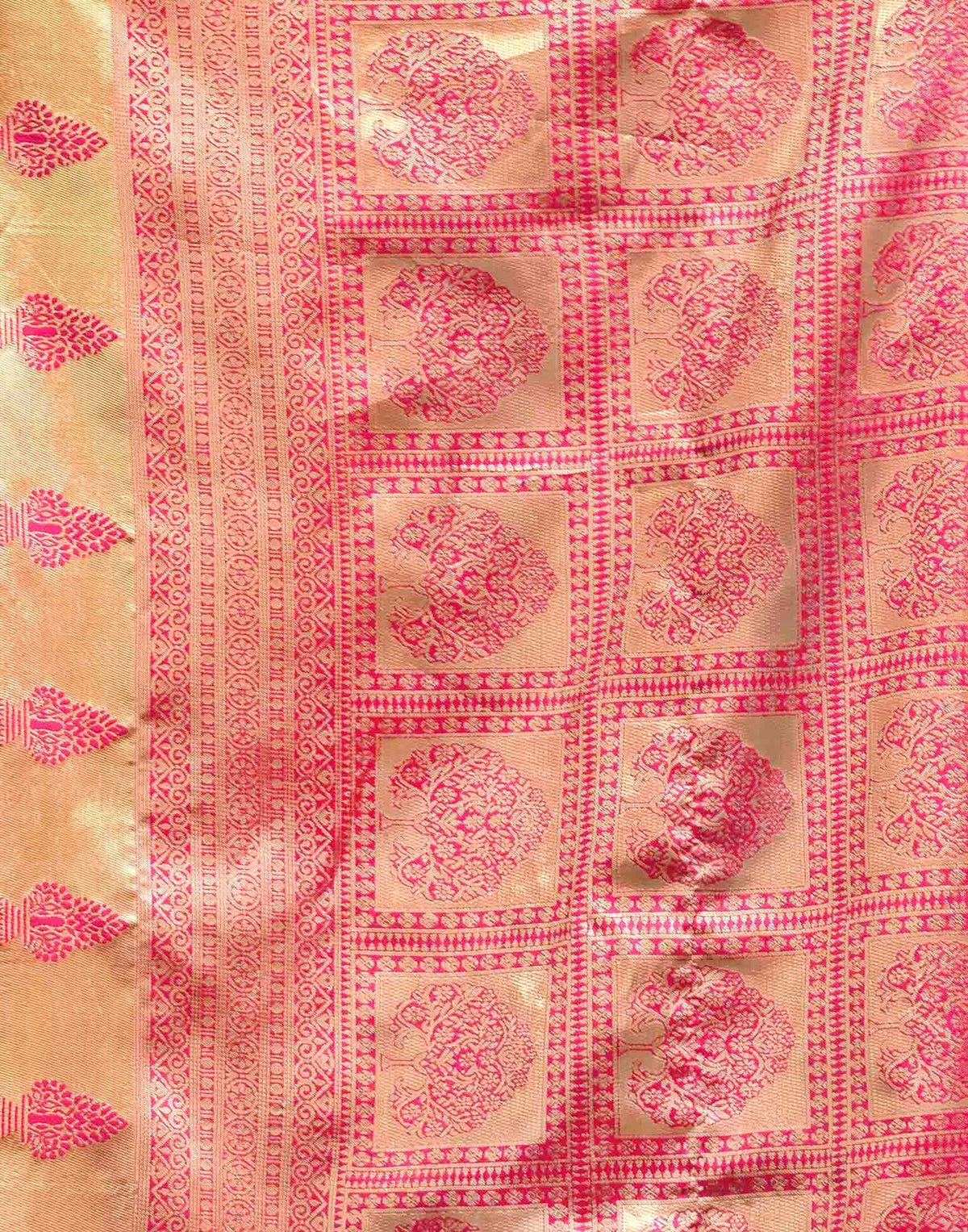 Bright Pink Silk Woven Banarasi Saree