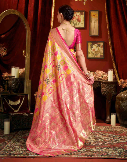 Bright Pink Silk Woven Banarasi Saree