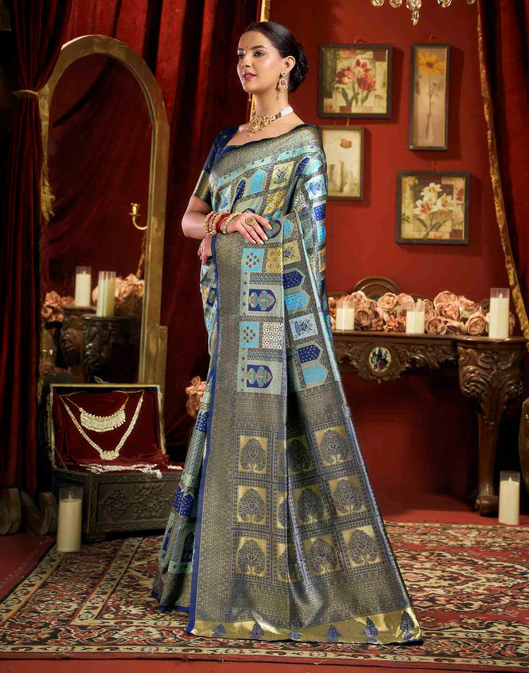 Sky Blue Silk Woven Banarasi Saree