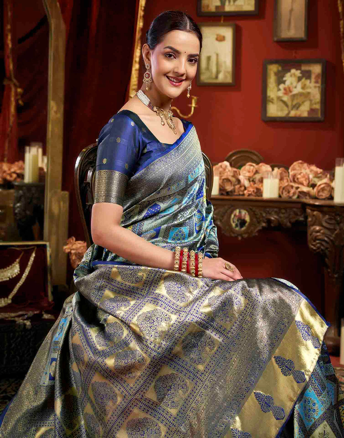 Sky Blue Silk Woven Banarasi Saree