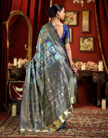 Sky Blue Silk Woven Banarasi Saree