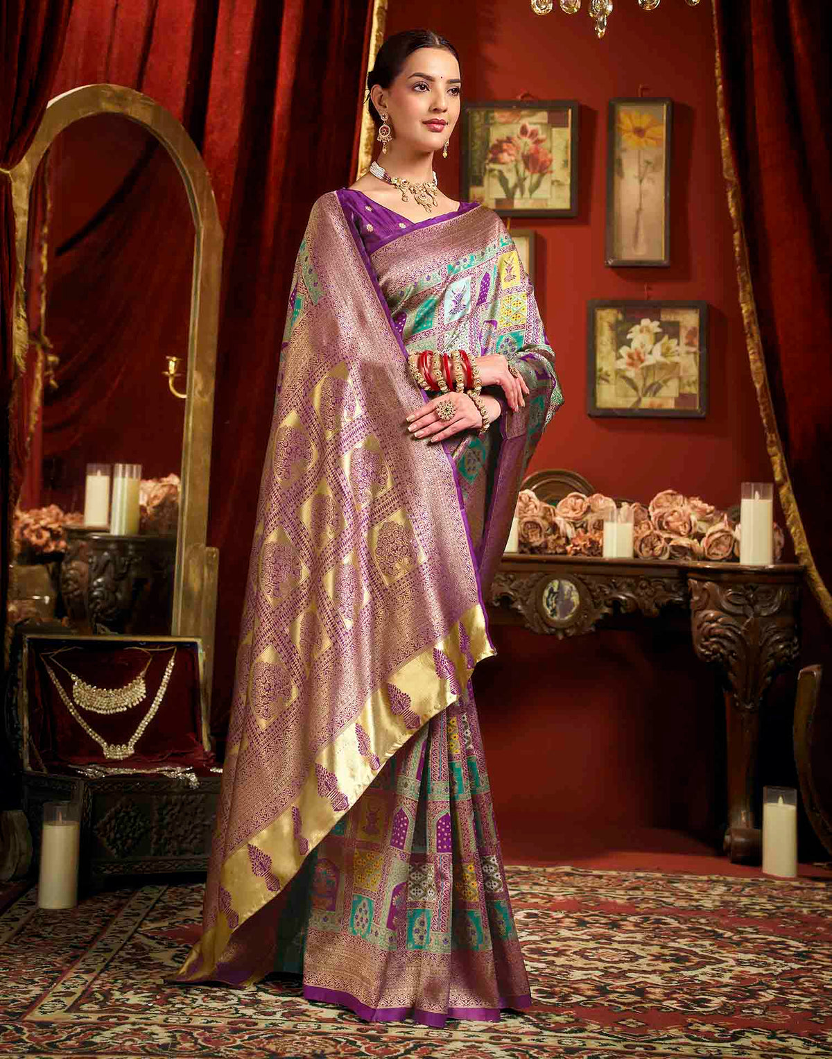 Multicoloured Silk Woven Banarasi Saree
