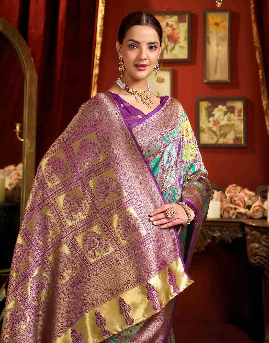 Multicoloured Silk Woven Banarasi Saree