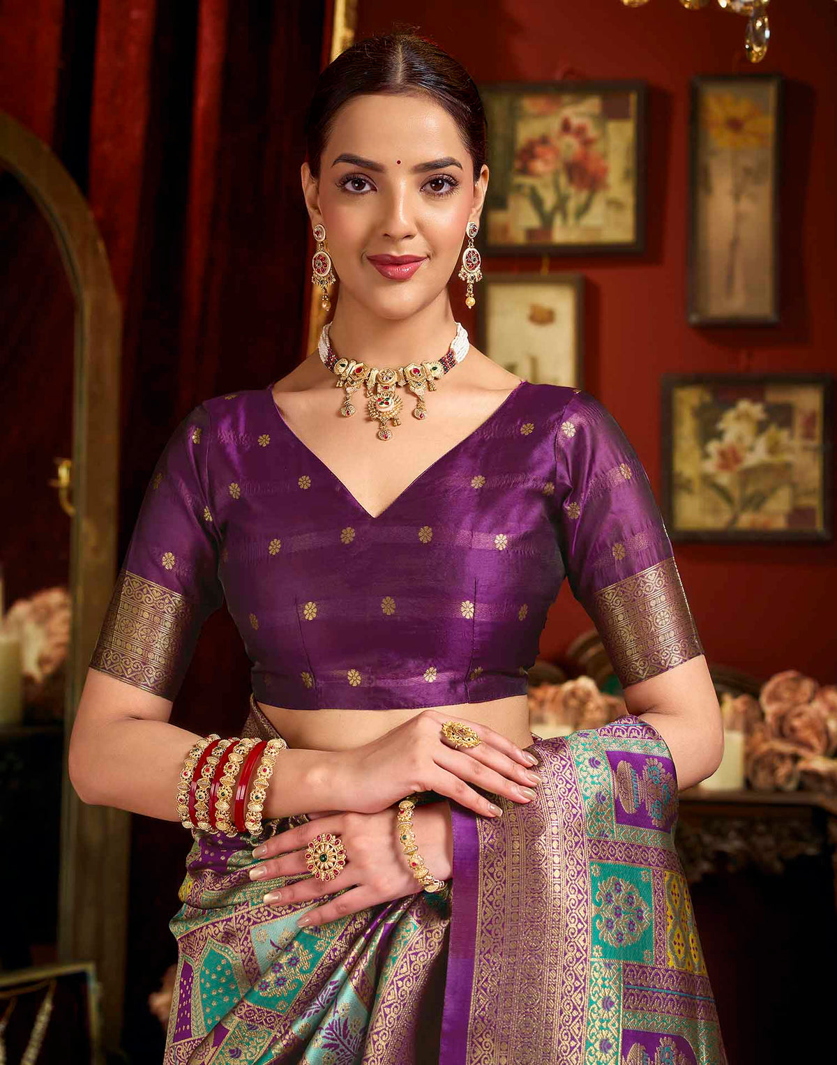 Multicoloured Silk Woven Banarasi Saree