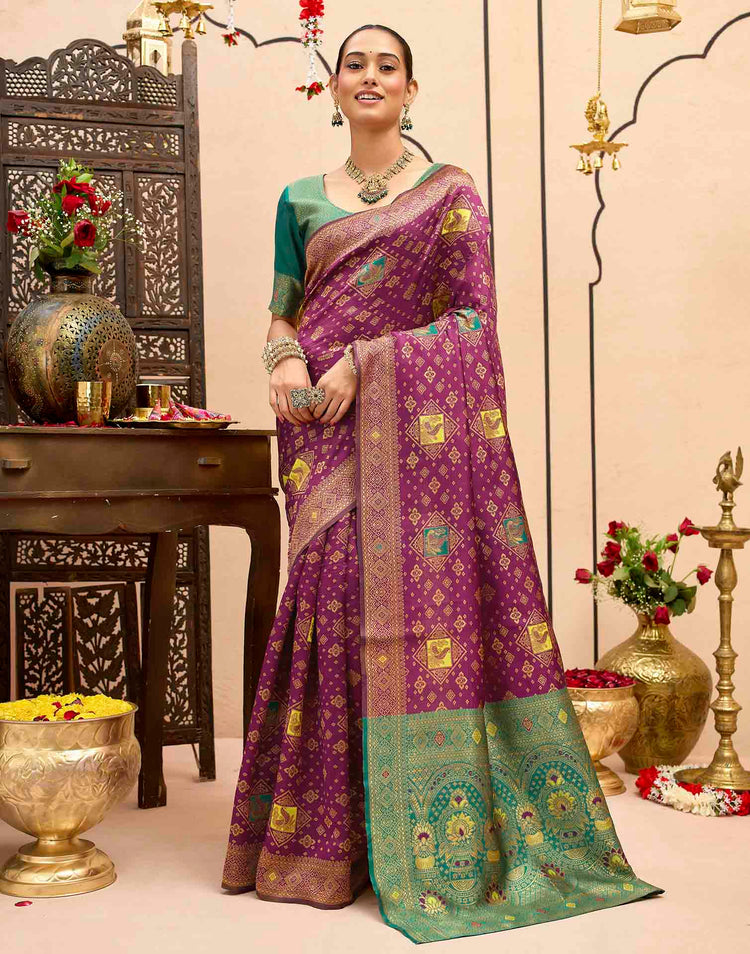 Deep Purple Silk Woven Banarasi Saree